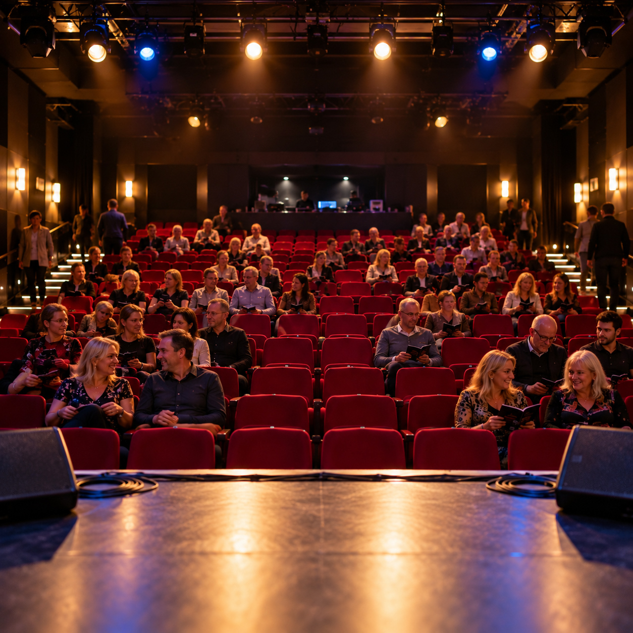 Audience taking their seats in a theatre before a live performance